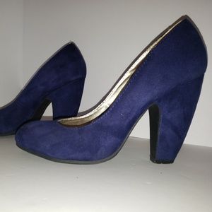Blue Bongo Heels with Unique Stacked Heel